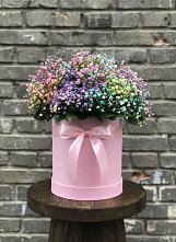 Цветочная композиция из Гипсофила и Розы в шляпной коробке в Назарьево
