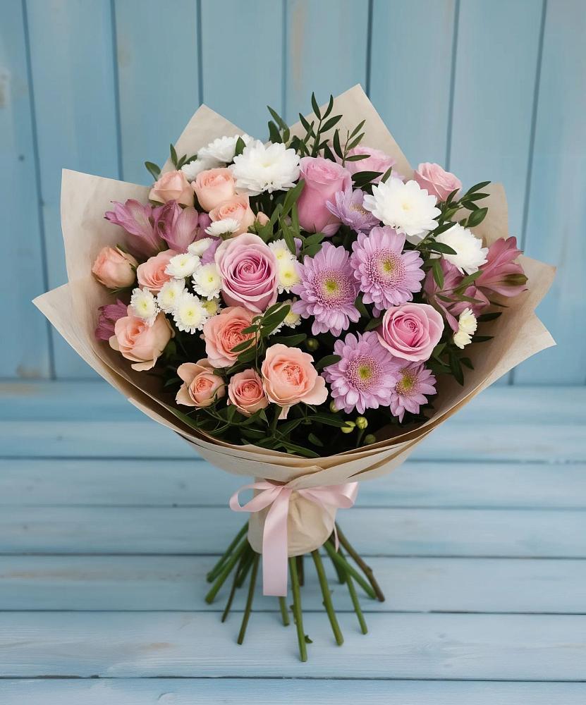 Букет цветов из: Хризантемы, Розы и Альстромерии в Назарьево