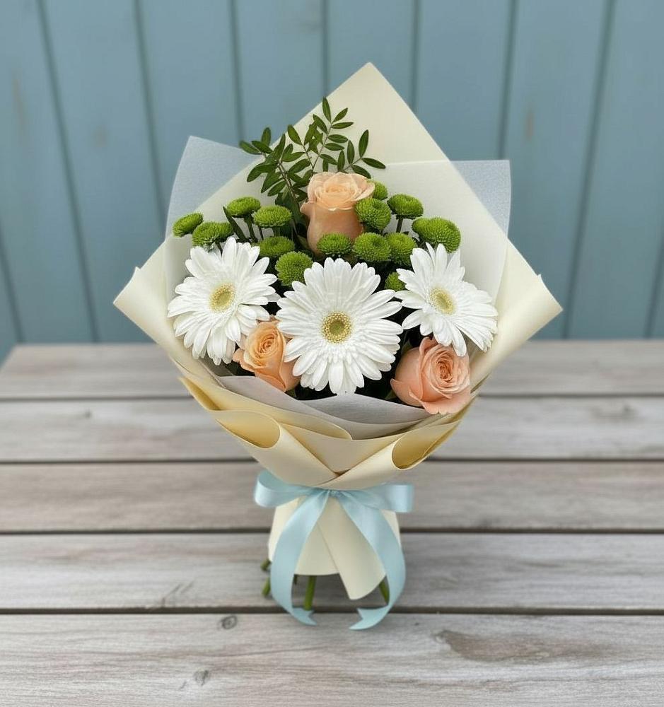 Букет цветов из: Герберы, Розы и Хризантемы в Назарьево