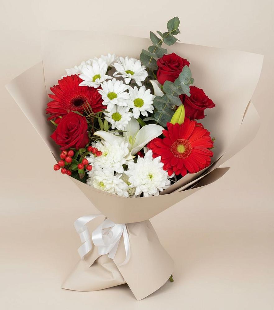 Букет цветов из: Розы, Хризантемы, Герберы и Лилии в Назарьево