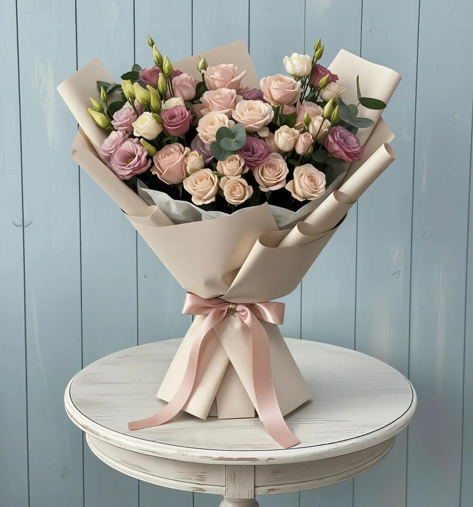 Букет цветов из: Розы и Лизиантусы в Назарьево